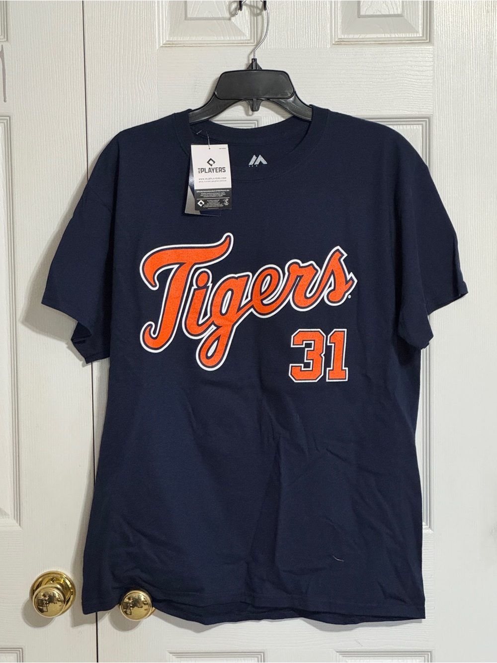MLB Tigers Greene 31 Navy Logo Tee with Orange and White Print
